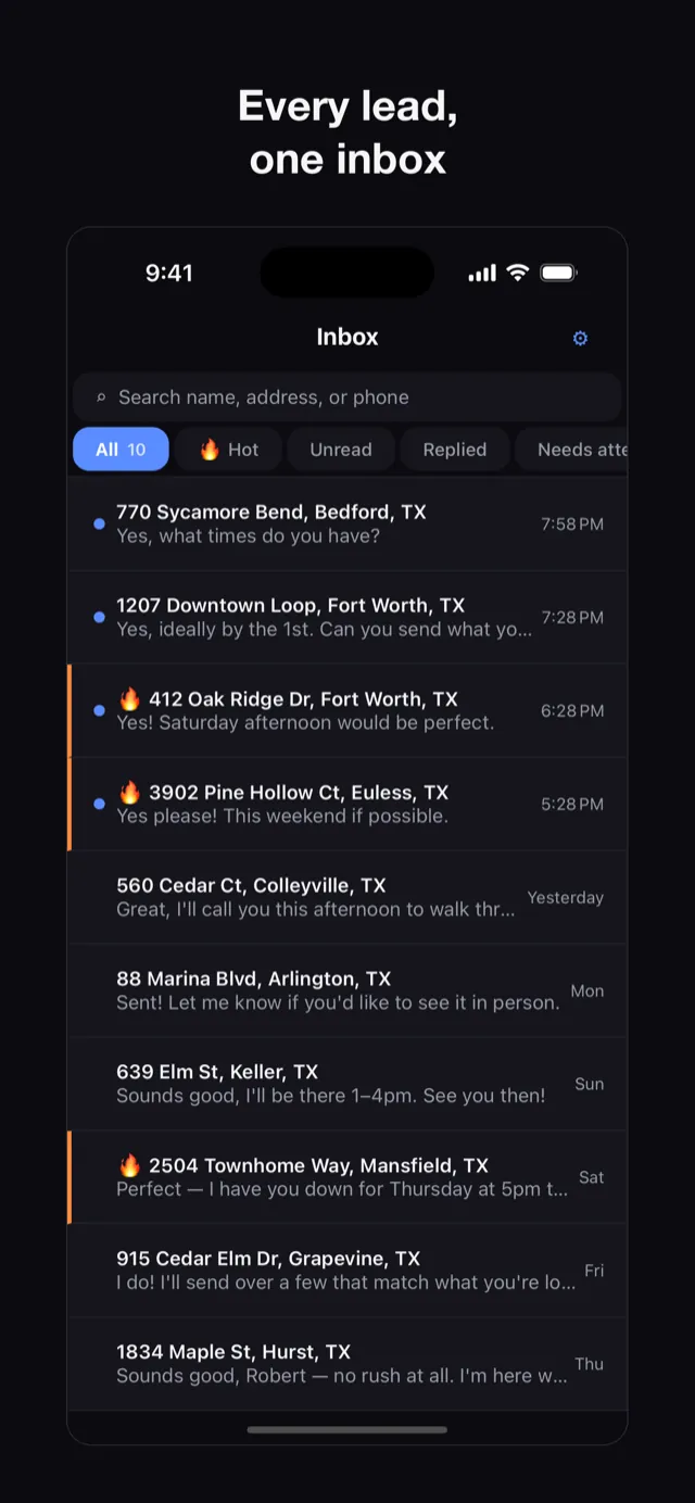 Volume Reach mobile app — every lead in one inbox